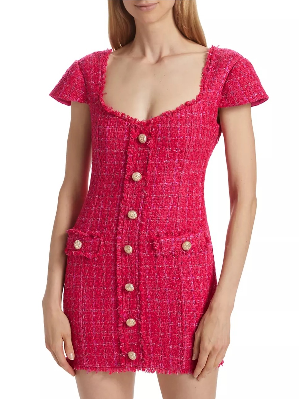 Generation Love Hot Pink Tweed Mini Dress with Pearl Buttons